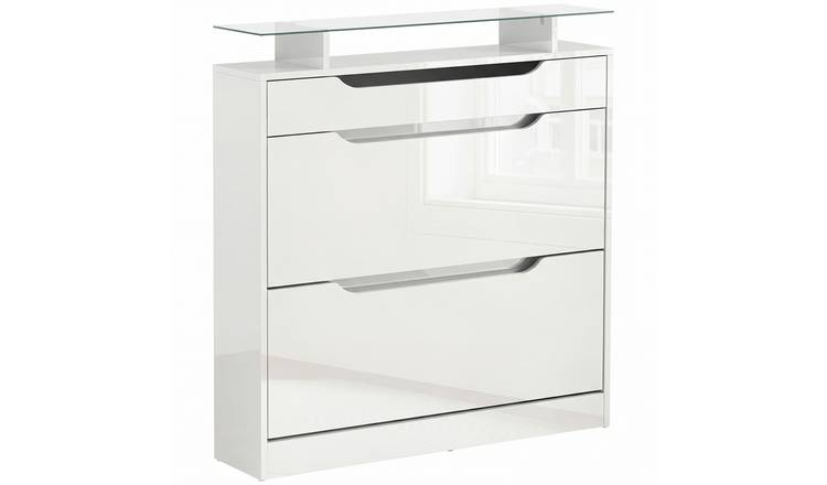 HOMCOM 2 Flip Doors Narrow Shoe Cabinet - High gloss
