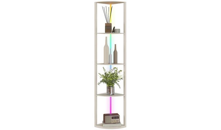 HOMCOM RGB LED 5 Tier Floor Lamp With Shelves - Oak