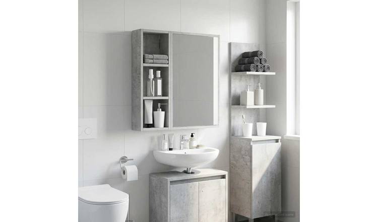 Walplus Wood Bathroom Wall Cabinet - Concrete Grey - 20 x 10 x 60.5 cm