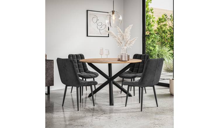 Furniture Online Malvern Nova Oak Table Dining Table & 4 Black Chairs