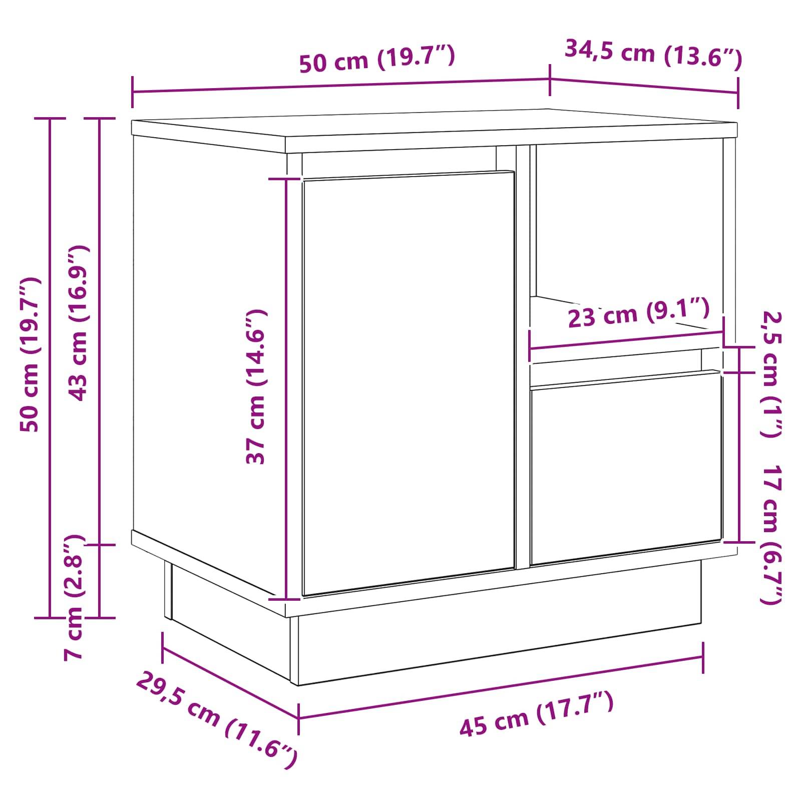 Walplus 1 Drawer Bedside Cabinet - Stone Grey - 50 x 34.5 x 50 cm - Image 9