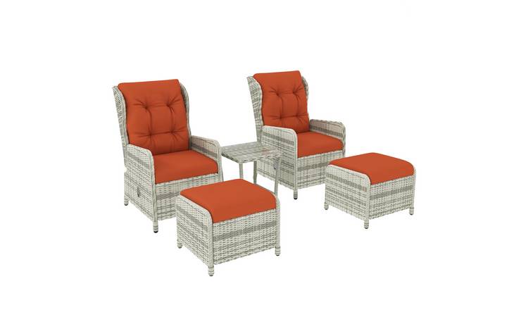 Outsunny 5 Piece Rattan Adjustable Reclining Garden Bistro Set - Orange