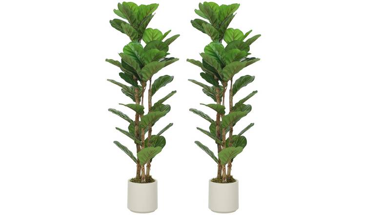 HOMCOM Set of 2 120cm 45 Leaves Artificial Fiddle Leaf Fig Tree - Green