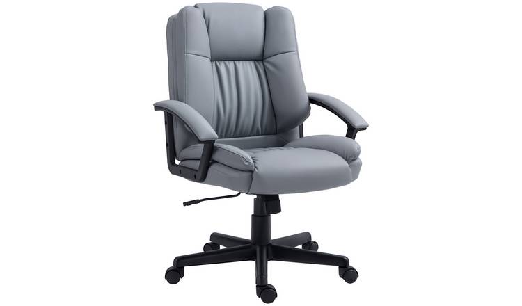 HOMCOM Faux Leather Adjustable Swivel Office Desk Chair - Light Grey