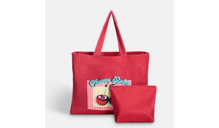 OHS Cherry Baby Towelling Beach Bag & Pouch - Red