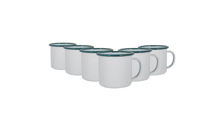 Argon Tableware White 375ml Enamel Mugs Pack of 6 - Green