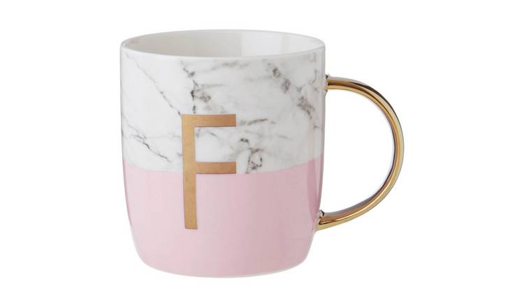 Orsina Frosted Deco F Marble Effect Monogram Mug – Pink