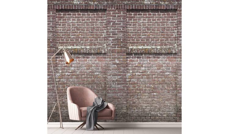 Grandeco Aged Brick 3 lane Repeatable Textured Wallpaper Mural  - Terracotta