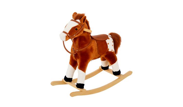 HOMCOM Plush Sound Handle Grip Baby Rocking Horse - Brown