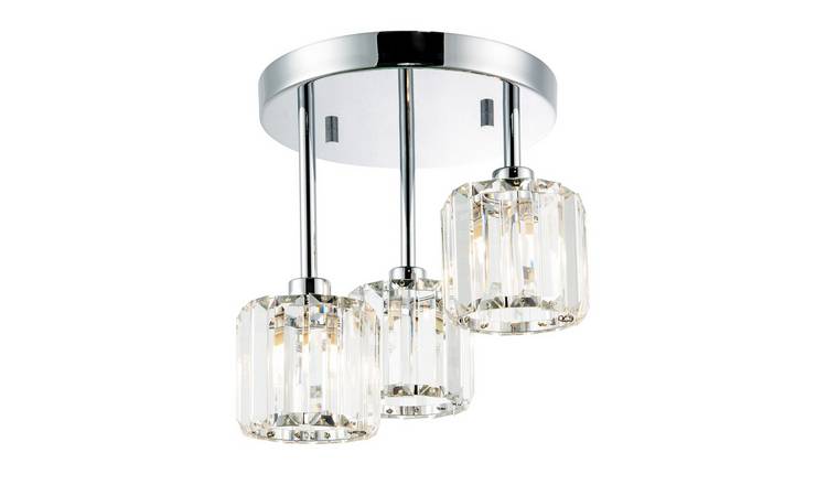 Happy Homewares Triple Level Chrome with K9 Crystal Glass Ceiling Light - 27cm