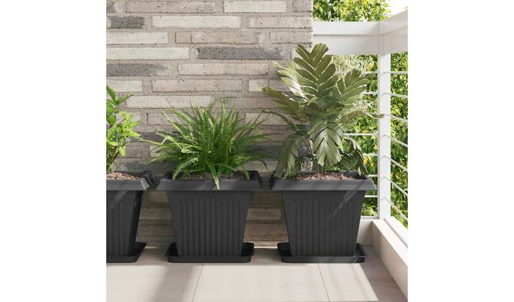 Walplus Pack of 6 Plastic Square Garden Planter Tray - Black - 32 x 32 x 2.5 cm