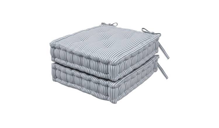Harbour Housewares Square Seat Pads - 40 x 40cm - Grey Stripe - Pack of 2