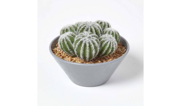 Homescapes Artificial Barrel Cactus in Melamine Pot - Green