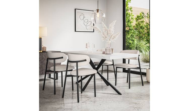 Furniture Online Donni Marble Effect Dining Table & 6 Myla Beige Chairs