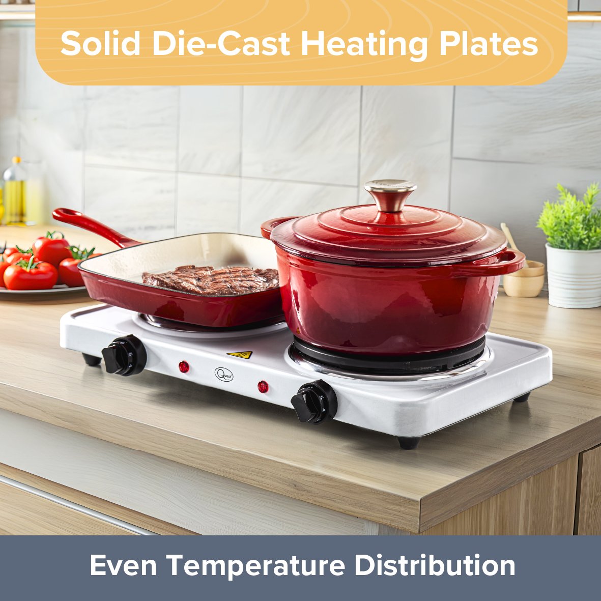 Quest Twin Hob Hot Plate With Temperature Control - White - Image 4
