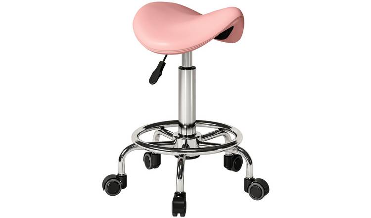 HOMCOM PU Leather Adjustable Rolling Salon Chair for Massage - Pink