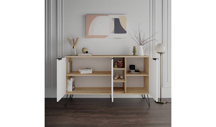 Decortie Clara 3 Door Metal Legs Sideboard - Oak & White