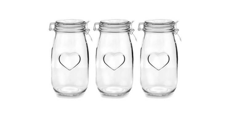 Nicola Spring Heart Glass Storage Jars - Pack of 3