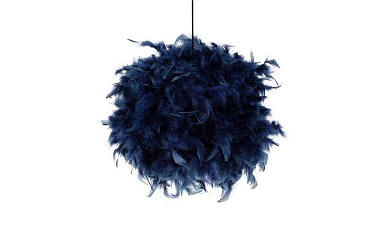 Happy Homewares Midnight Blue Genuine Feather Decorated Pendant Shade - 25cm