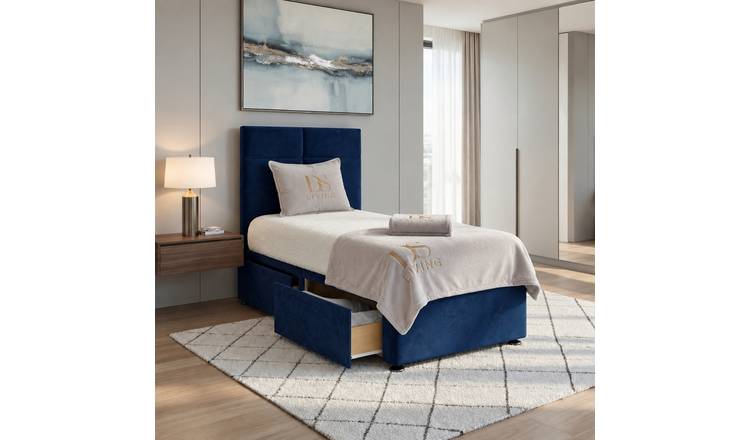 DS Living Opal Single 2 Drawer Upholstered Divan Bed Frame - Dark Blue