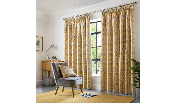 Luxury Living Nordic Lined Pencil Pleat Curtains 168cm x 229cm - Yellow