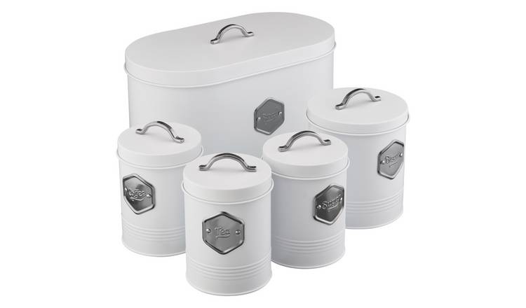Cooks Professional 5 Piece Kitchen Cannister Storage Set - White/Silver
