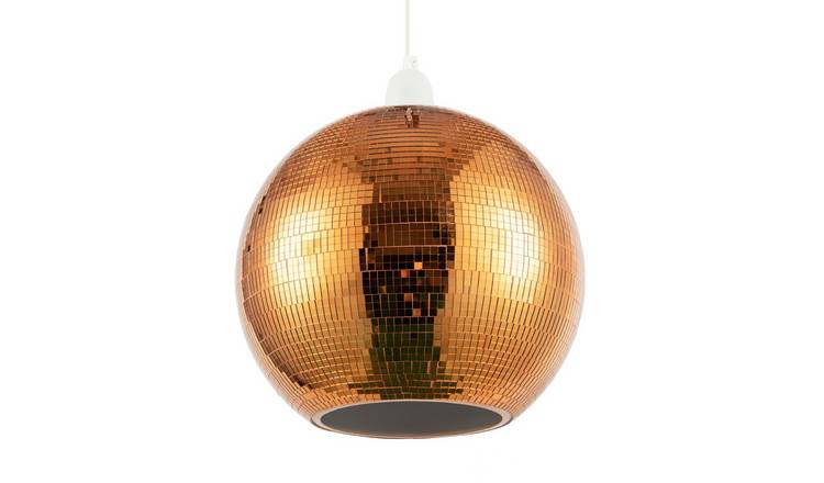Happy Homewares Orange Shiny Disco Mosaic Ball in Mirrored Pendant Shade - 25cm