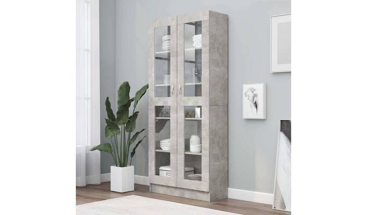 Walplus Engineered Wood Display Cabinet - Stone Grey - 82.5 x 30.5 x 185 cm