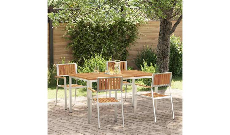 Walplus 5 Piece Solid Acacia Wood Outdoor Dining Set - Brown - 150 x 90 x 75 cm