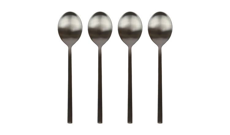 Argon Tableware Stainless Steel Dessert Spoons - Black - Pack of 4