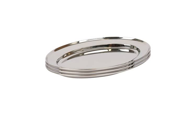 Argon Tableware Oval Stainless Steel Serving Platters - Set of 3