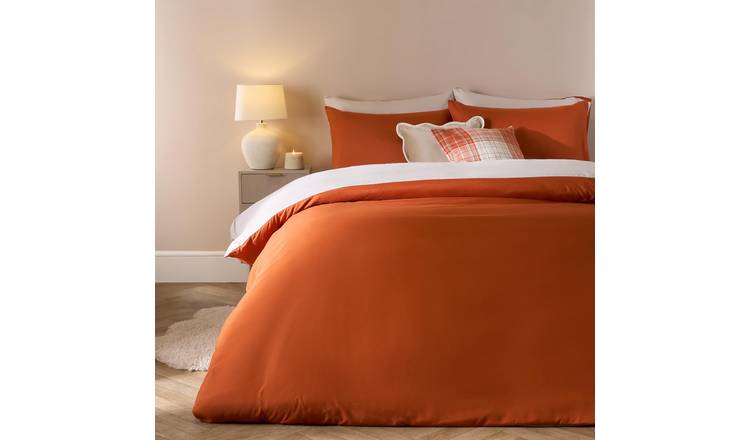 OHS Plain Dyed Reversible Duvet Cover Set Rust/Stone - King