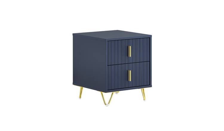 SoBuy Gold Metal Leg 2 Drawer Slim Bedside Table - Dark Blue