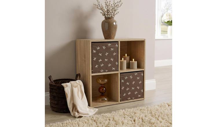 OHS Bow Print Cube Storage Boxes - Brown - 2 Pack