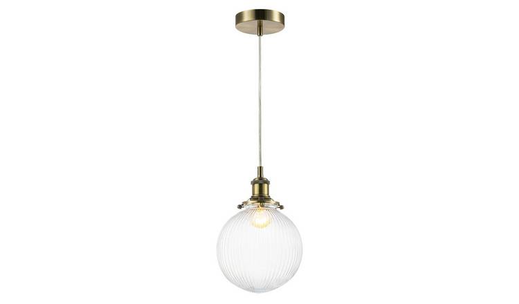 Happy Homewares Vintage in Antique Brass with Glass Pendant Light - 20cm