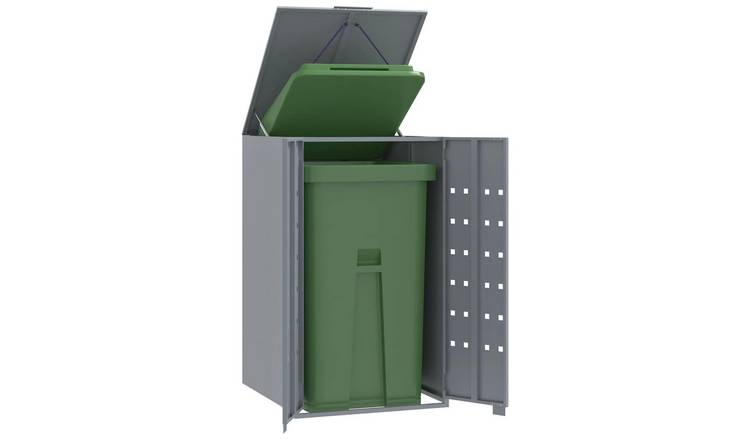 Walplus Single Steel Wheelie Bin Store - Grey - 69 x 79 x 117 cm