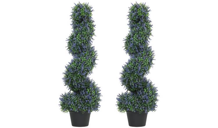 HOMCOM Set of 2 Artificial Lavender Topiary Tree - Purple