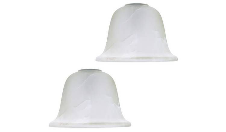 Happy Homewares Pair of White Alabaster Glass with Shape Pendant Shade - 17cm