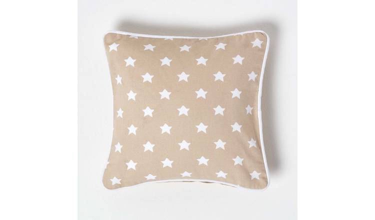 Homescapes Beige Cotton Stars Cushion Cover - 30 x 30 cm