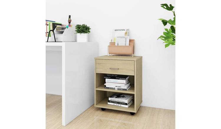 Walplus Engineered Wood Lockable Rolling Cabinet - Light Oak - 46 x 36 x 59 cm