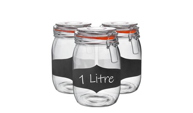 Argon Tableware Glass Storage Jars with Labels - Pack of 3