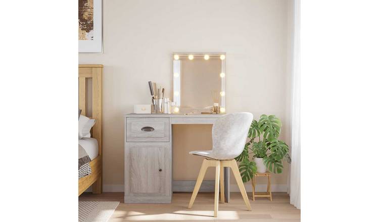 Walplus LED Glass Dressing Table - Grey Sonoma - 90 x 42 x 132.5 cm