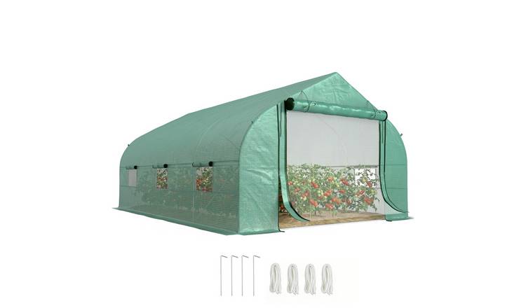 Outsunny Metal Garden Walk-in Polytunnel Greenhouse - Green