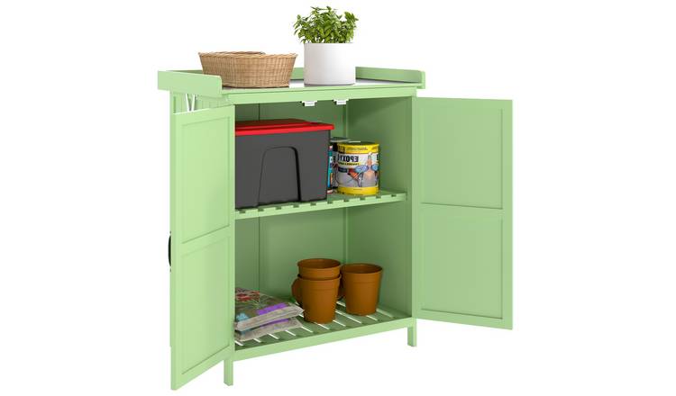 Outsunny Wooden Garden Storage Shed with Hinged Roof – Light Green