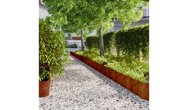 Walplus Pack of 10 Corten Steel Lawn Edgings - Rusty - 25 x 103 cm