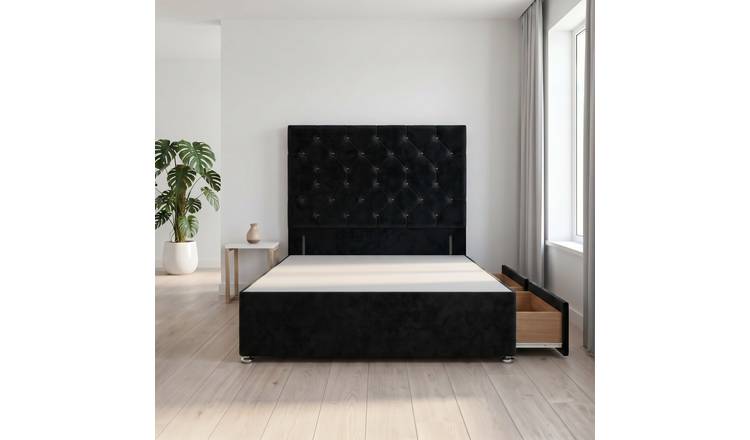 Somnior Diamante Velvet 3FT Single 2 Drawer Divan Bed Base - Black