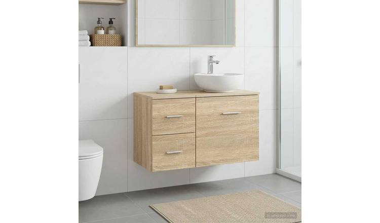 Walplus Wood Bathroom Cabinet with 2 Drawers - Sonoma Oak - 30 x 41 x 50 cm