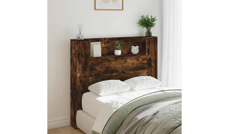 Walplus Wood LED Storage Headboard - Dark Oak - 120 x 16.5 x 103.5 cm