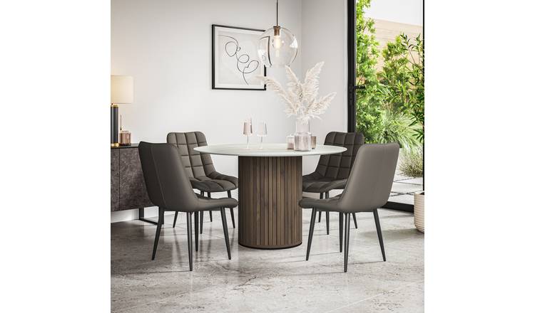 Furniture Online Arlo Nova Walnut Top w Wal Legs Dining Table & 6 Grey Chairs