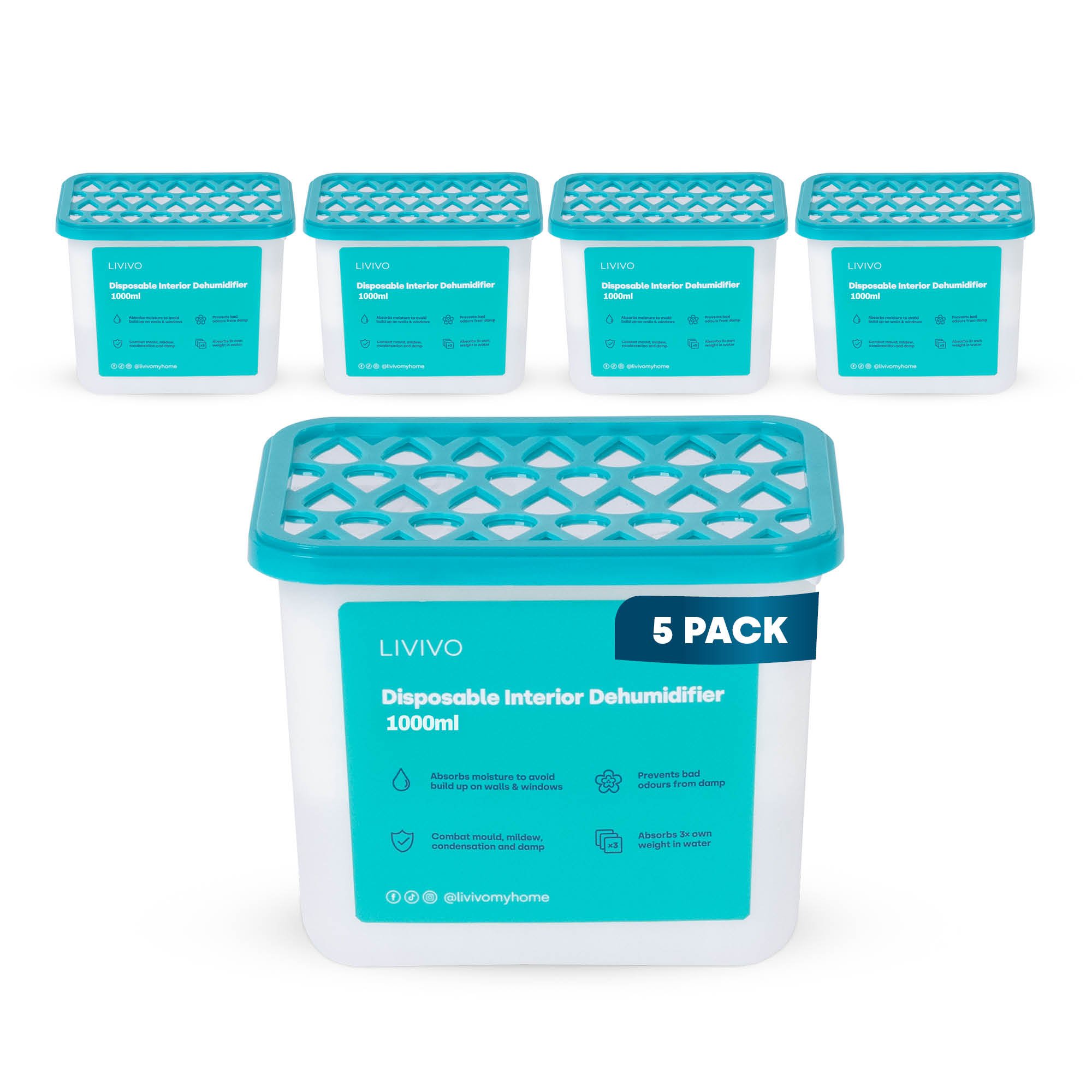 LIVIVO Disposable Teardrop Dehumidifiers - Pack of 5 - Image 1